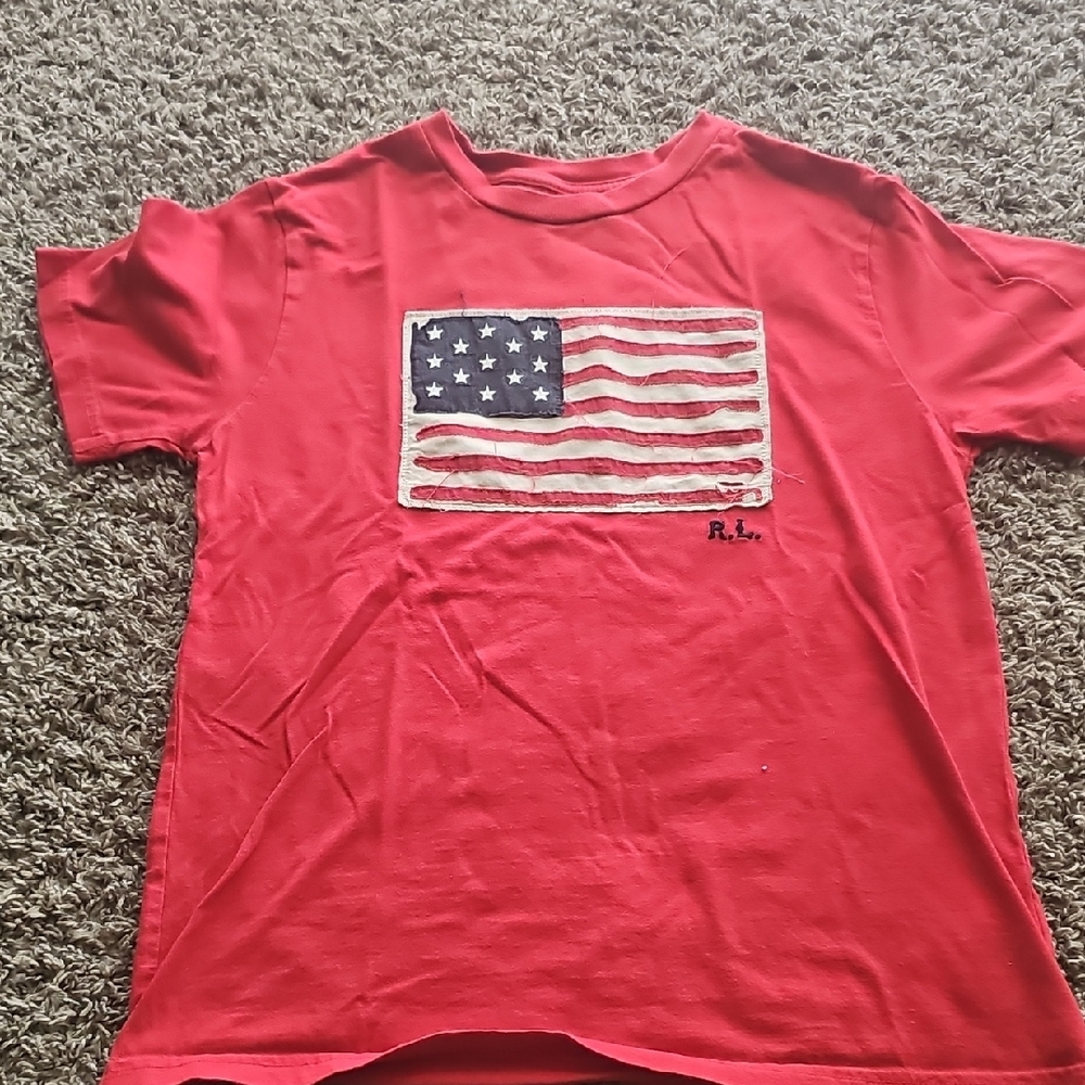 Ralph Lauren Red Short Sleeve Tee with American Flag